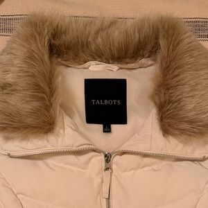 Talbots Ivory Puffer Vest with Faux Fur Trim